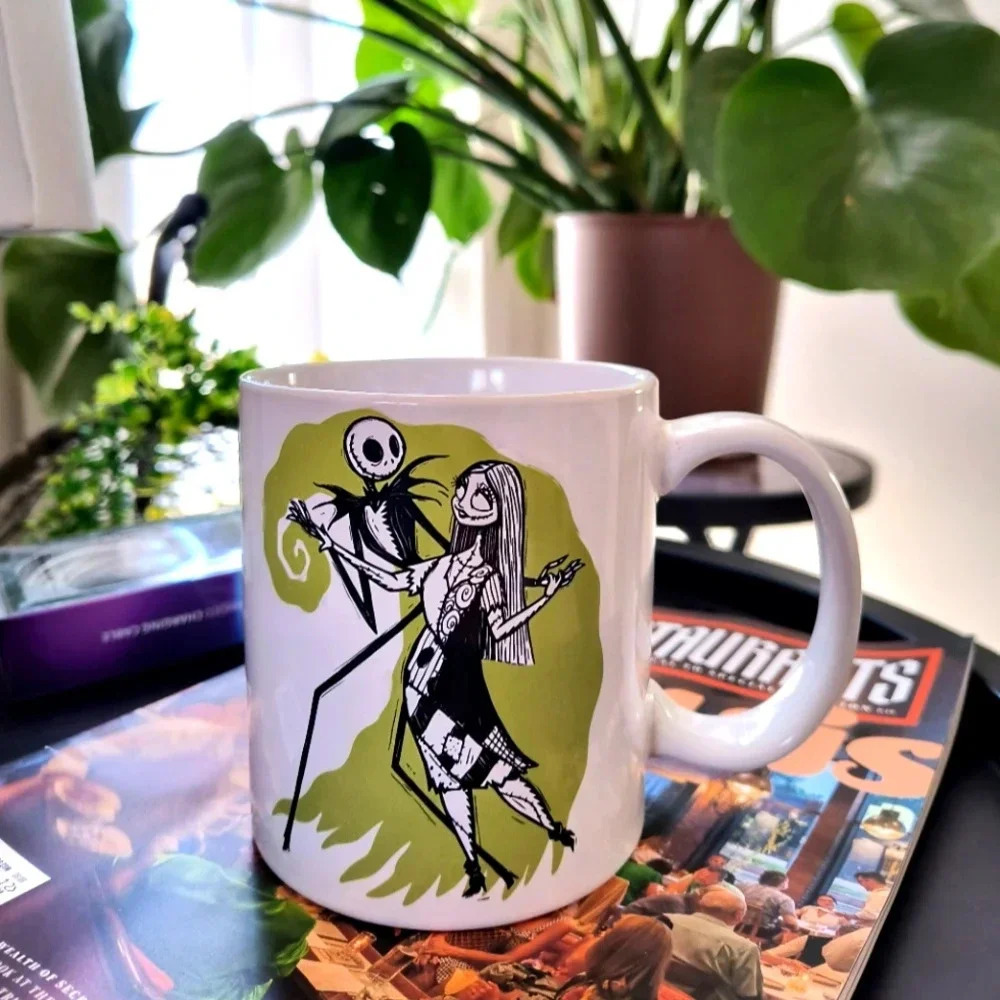 Black green white Jack and Sally Nightmare Before Christmas coffee mug tea cocoa